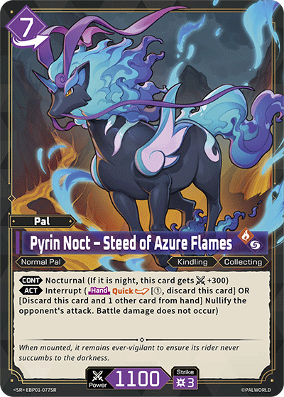 Pyrin Noct - Steed of Azure Flames EBP01-077SR Palworld TCG card